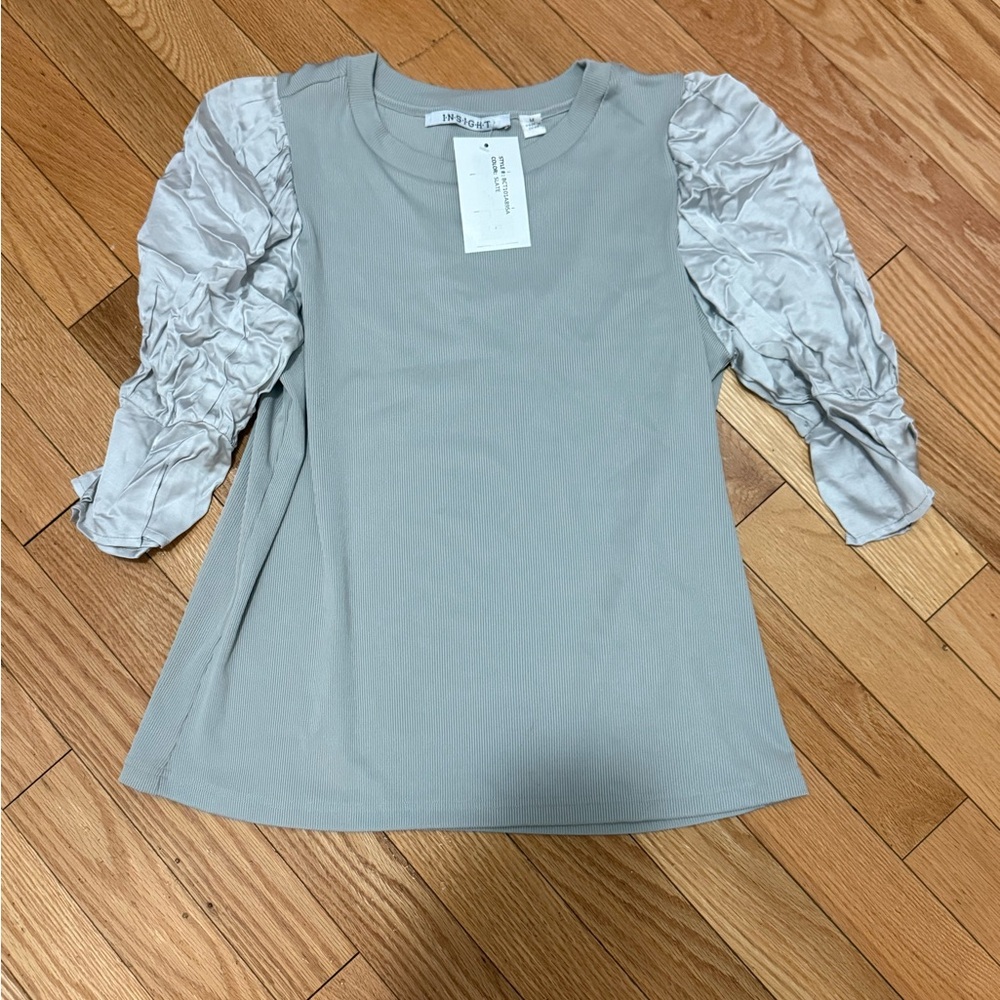 Insight Gray Blouse with Ruched Sleeves